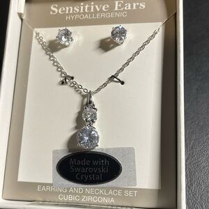 Swarovski Crystal Elements Double Stone Necklace & Earring Set Silver Overlay